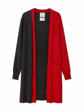 MONSE Two-Tone Colorblock Long Cardigan | Size S | Red & Charcoal